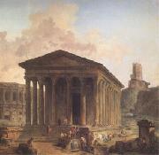 ROBERT, Hubert The Maison Carre at Nimes with the Amphitheater and the Magne Tower (mk05) oil on canvas